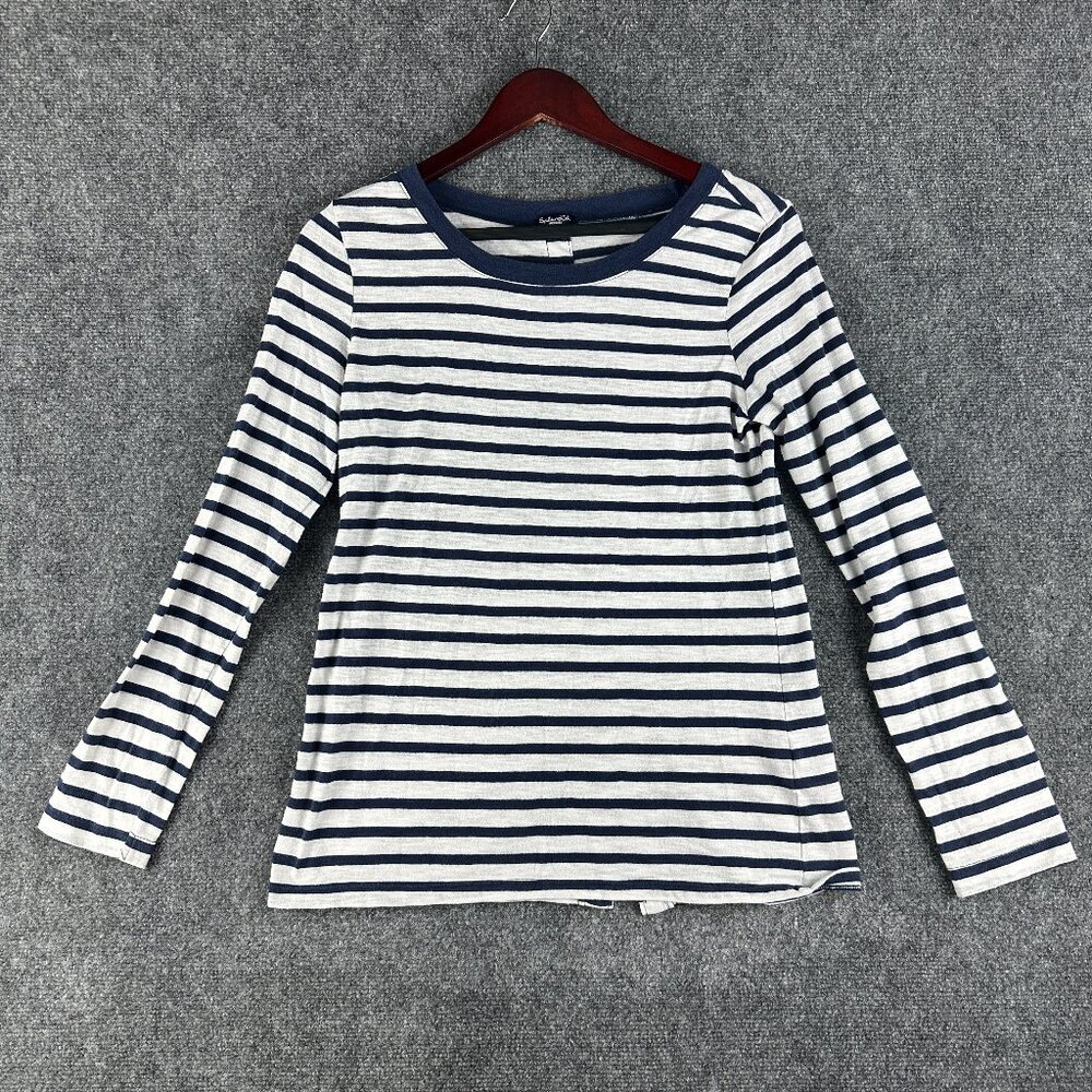 Splendid Top Womens Medium Blue Striped Cotton Long Sleeve Tee Pullover Buttons